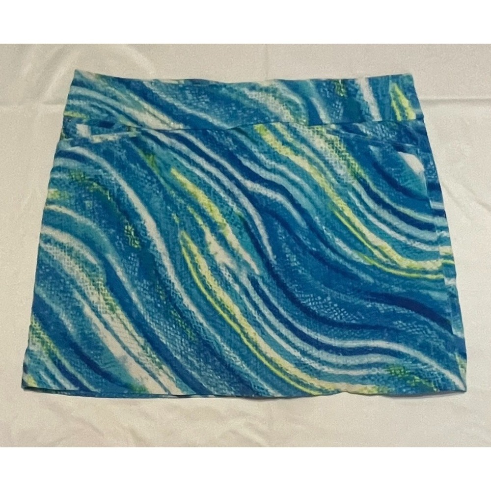 ATTYRE NEW‎ YORK WOMENS SKORT ABSTRACT WAVE BLUE GREEN STRETCH SIZE 14